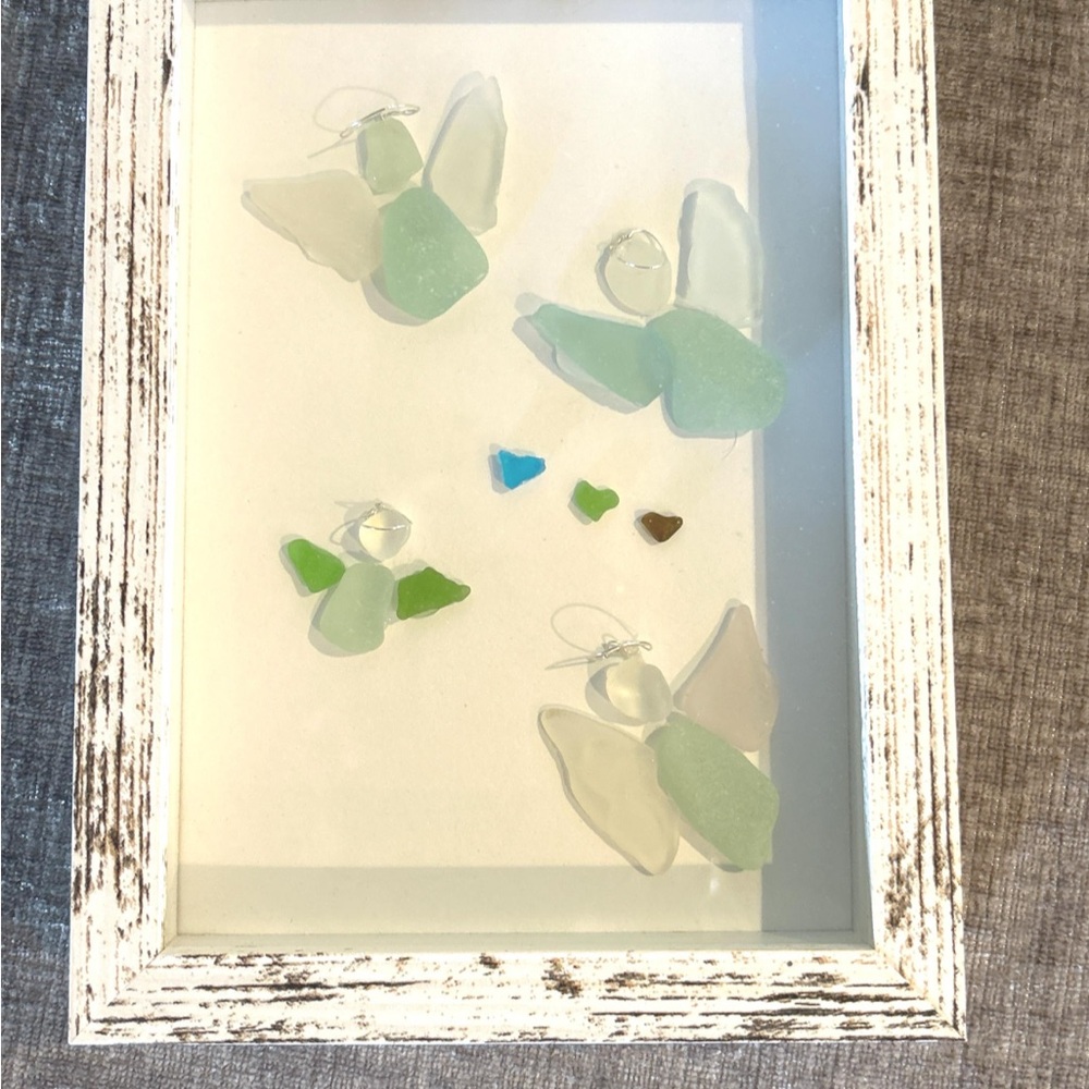 Sea Glass Guardian Angels & Hearts 6x8 Rustic White Washed Shadow Box Frame